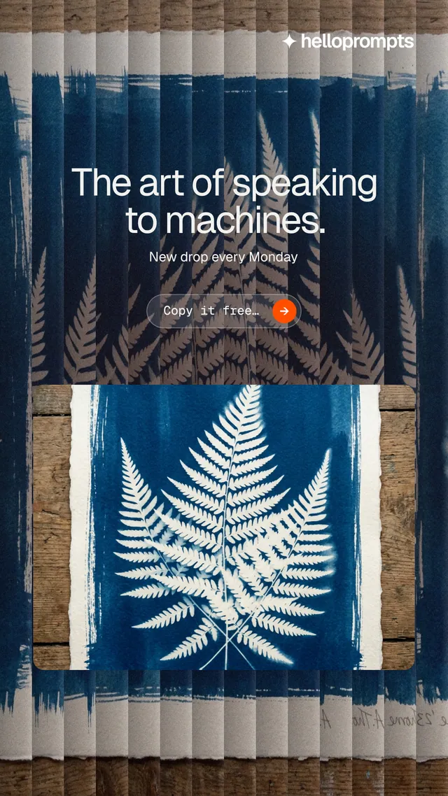 Instagram story for HelloPrompts: "The art of speaking to machines." Agentic glass style, centred layout, dark palette in grey, blue, black.