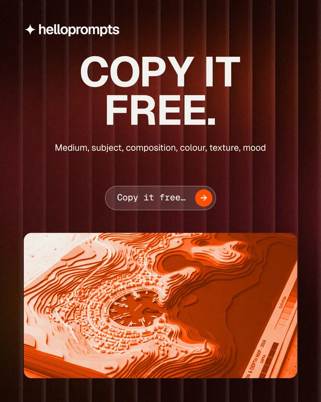 Instagram portrait post for HelloPrompts: "Copy it free." Agentic glass style, centred layout, dark palette in red, black, orange.