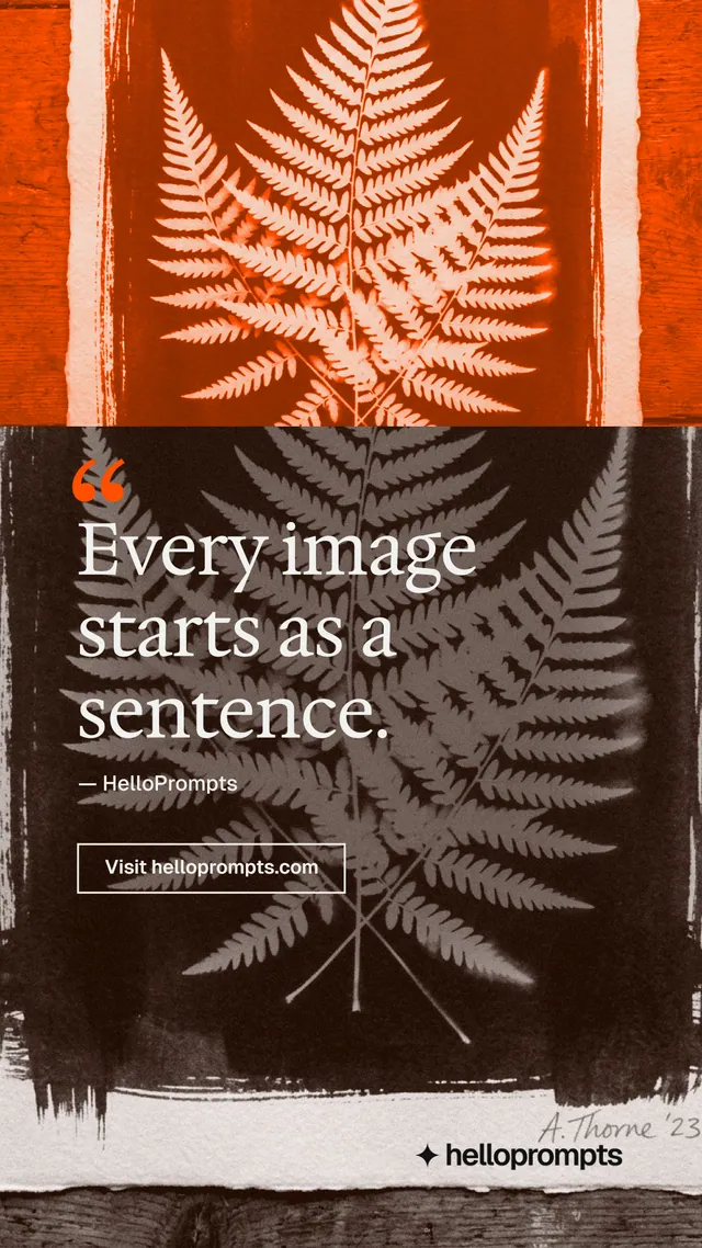 Instagram story for HelloPrompts: "The art of speaking to machines." Editorial style, quote layout, dark palette in black, brown, orange.