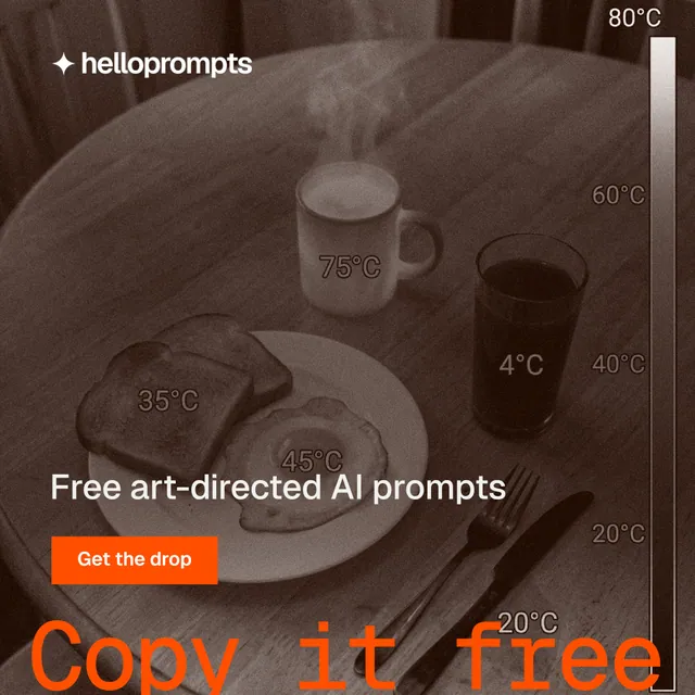 Instagram post for HelloPrompts: "See the prompt. Steal the taste." Swiss style, oversized layout, dark palette in orange, brown, grey.