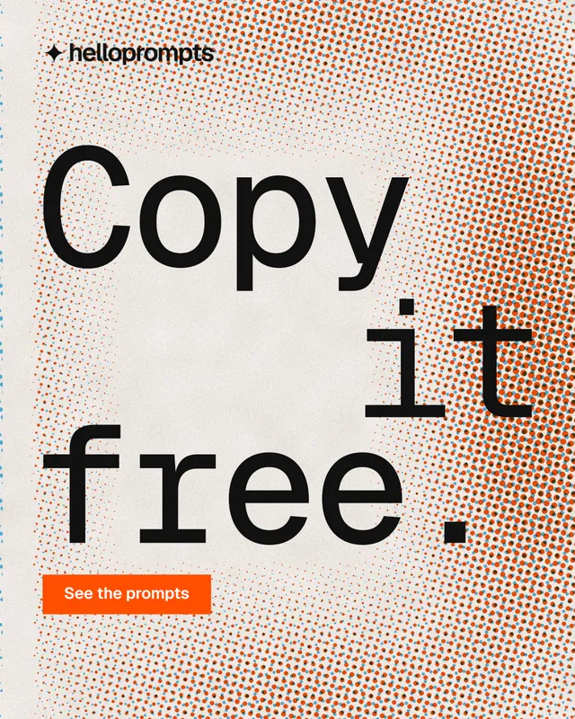 Instagram portrait post for HelloPrompts: "Copy it free." Swiss style, stacked layout, light palette in orange.
