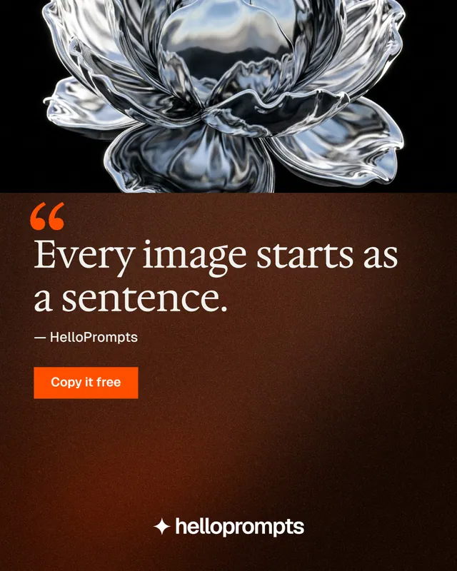 Instagram portrait post for HelloPrompts: "Every image starts as a sentence." Swiss style, quote layout, dark palette in black, orange, grey.