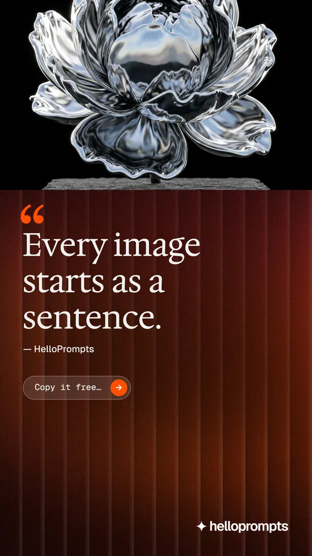 Instagram story for HelloPrompts: "The art of speaking to machines." Agentic glass style, quote layout, dark palette in red, black, grey.