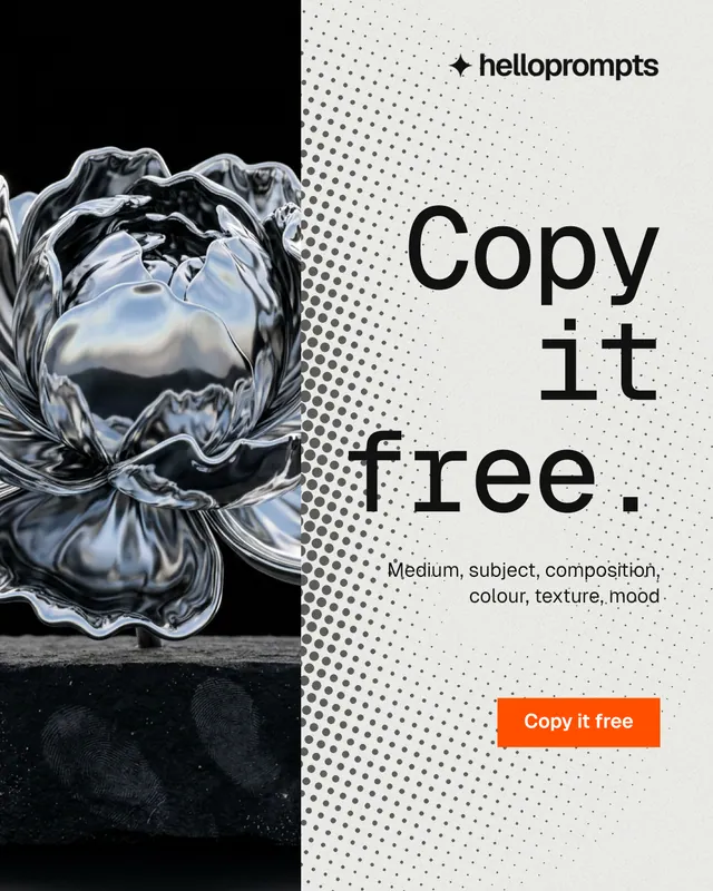 Instagram portrait post for HelloPrompts: "Copy it free." Swiss style, right layout, light palette in black, white, grey.