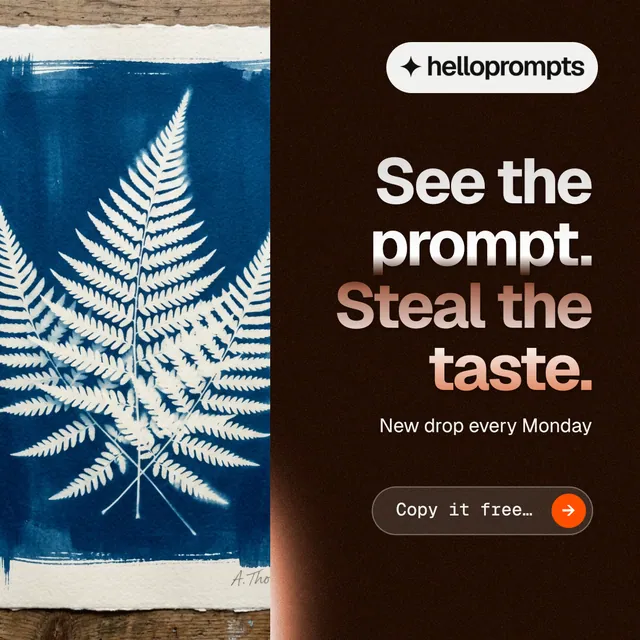 Instagram post for HelloPrompts: "See the prompt. Steal the taste." Agentic glass style, right layout, dark palette in black, grey, blue.