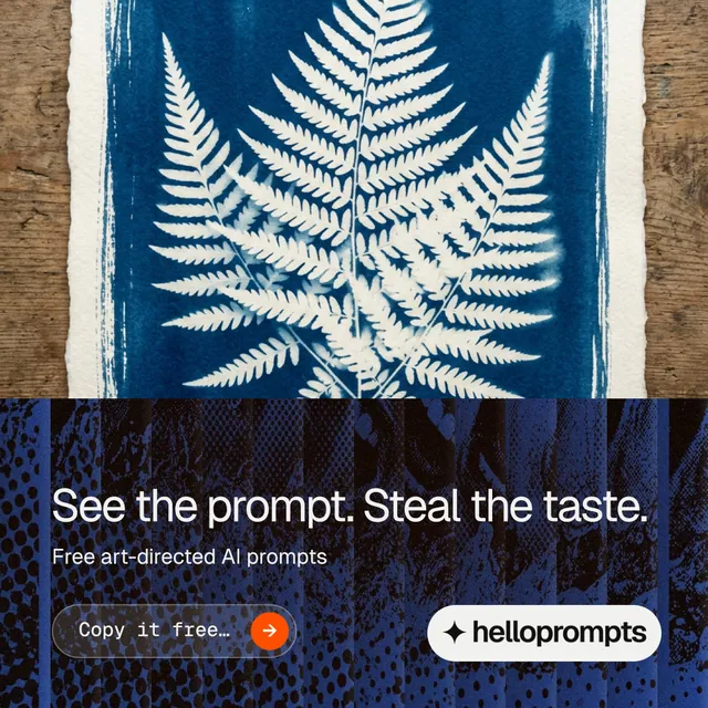 Instagram post for HelloPrompts: "See the prompt. Steal the taste." Agentic glass style, bottom layout, dark palette in grey, blue.