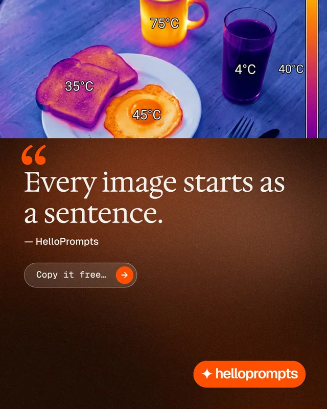 Instagram portrait post for HelloPrompts: "Say it like an art director." Agentic glass style, quote layout, dark palette in red, black, purple.