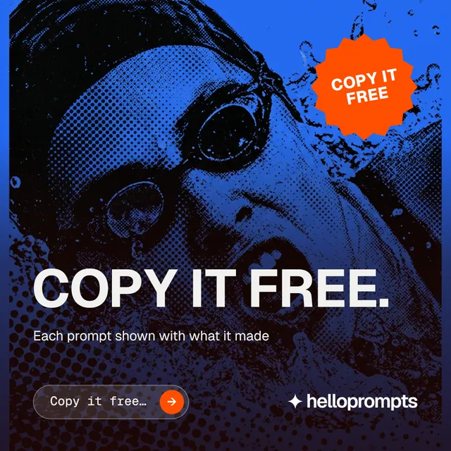 Instagram post for HelloPrompts: "Copy it free." Agentic glass style, sticker layout, dark palette in black, blue, purple.