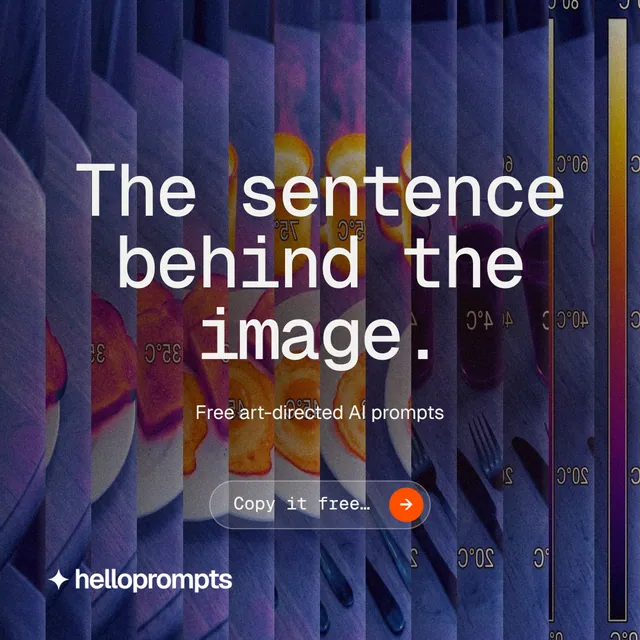 Instagram post for HelloPrompts: "The sentence behind the image." Agentic glass style, centred layout, dark palette in blue, purple, grey.