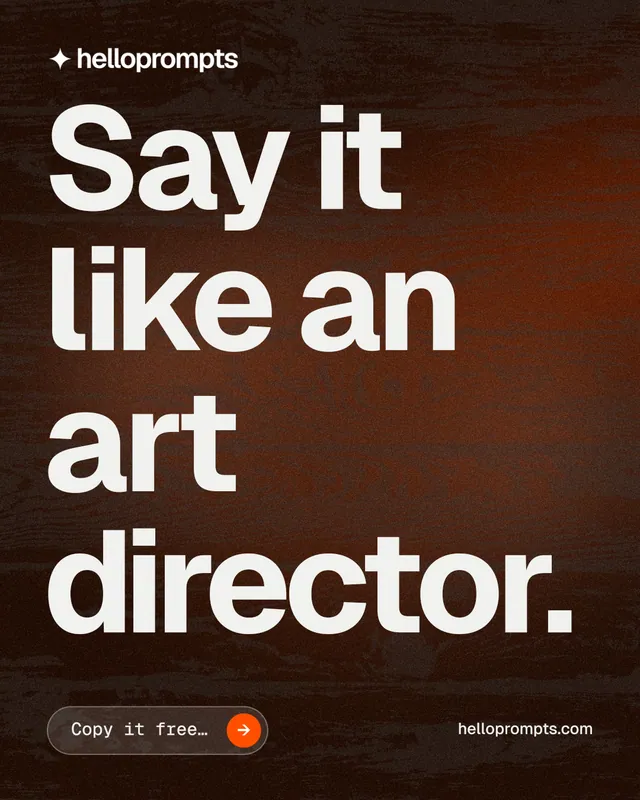 Instagram portrait post for HelloPrompts: "Say it like an art director." Agentic glass style, poster layout, dark palette in orange, black, grey.