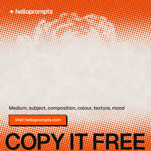 Instagram post for HelloPrompts: "Copy it free." Brutalist style, oversized layout, light palette in orange.