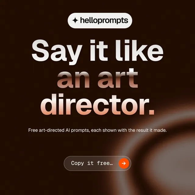 Instagram post for HelloPrompts: "Say it like an art director." Agentic glass style, centred layout, dark palette in black, orange, grey.