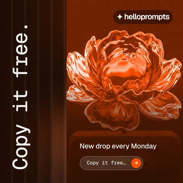 Instagram post for HelloPrompts: "Copy it free." Agentic glass style, vertical layout, dark palette in black, orange.