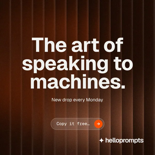 Instagram post for HelloPrompts: "The art of speaking to machines." Agentic glass style, centred layout, dark palette in black, orange, grey.