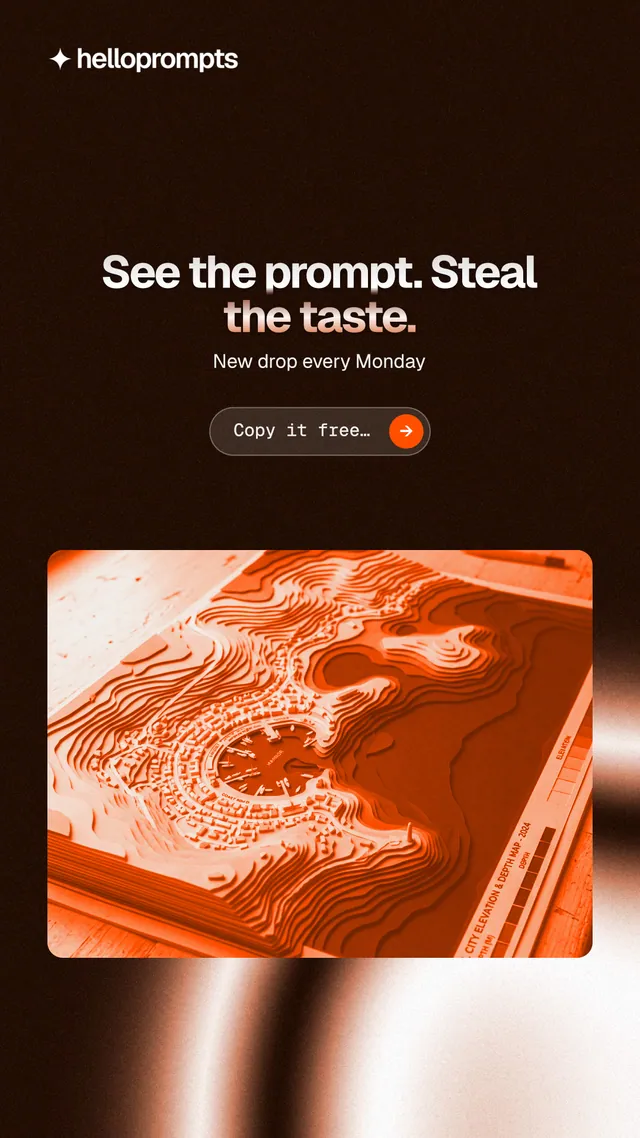 Instagram story for HelloPrompts: "See the prompt. Steal the taste." Agentic glass style, centred layout, dark palette in black, orange.