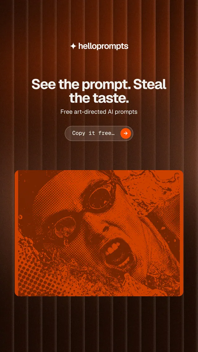 Instagram story for HelloPrompts: "See the prompt. Steal the taste." Agentic glass style, centred layout, dark palette in orange, black.