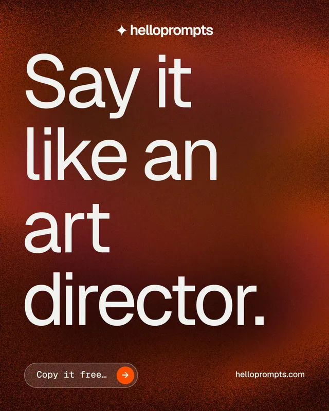 Instagram portrait post for HelloPrompts: "Say it like an art director." Agentic glass style, poster layout, dark palette in red, grey.