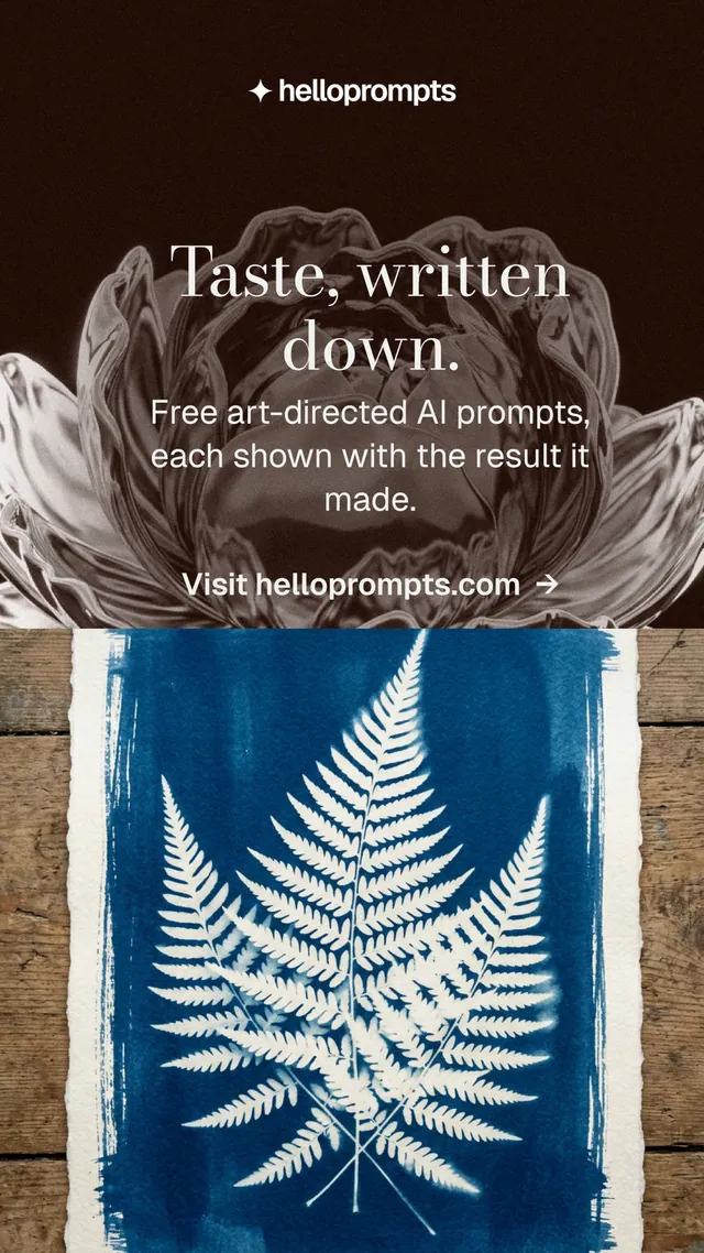 Instagram story for HelloPrompts: "Taste, written down." Minimal luxury style, skeleton layout, dark palette in black, blue, grey.