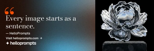 X header for HelloPrompts: "The sentence behind the image." Minimal luxury style, quote layout, dark palette in grey, black.