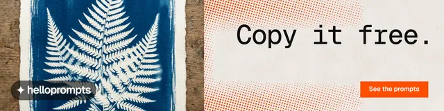 LinkedIn banner for HelloPrompts: "Copy it free." Swiss style, right layout, light palette in grey, orange.
