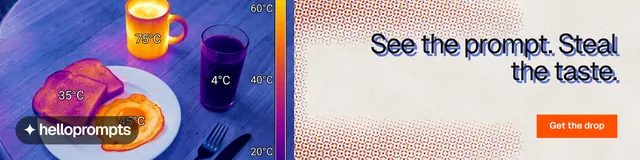 LinkedIn banner for HelloPrompts: "See the prompt. Steal the taste." Swiss style, right layout, light palette in orange, blue, red.