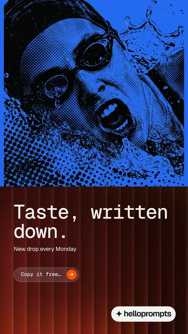Instagram story for HelloPrompts: "Taste, written down." Agentic glass style, bottom layout, dark palette in red, black, blue.