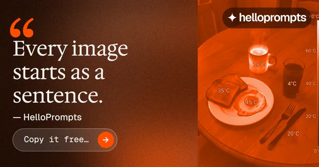 Social ad for HelloPrompts: "Copy it free." Agentic glass style, quote layout, dark palette in orange, brown.