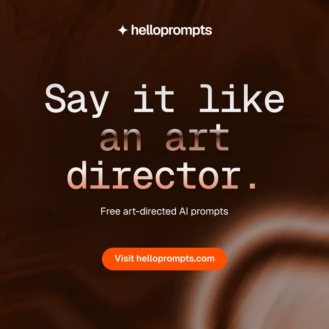 Instagram post for HelloPrompts: "Say it like an art director." Y2K style, centred layout, dark palette in black, orange.
