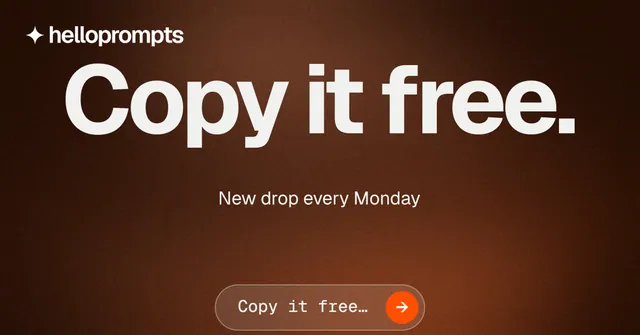 Social ad for HelloPrompts: "Copy it free." Agentic glass style, centred layout, dark palette in orange, black.