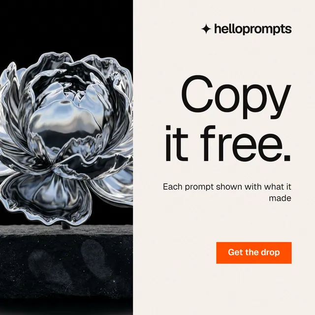 Instagram post for HelloPrompts: "Copy it free." Swiss style, right layout, light palette in white, black, grey.