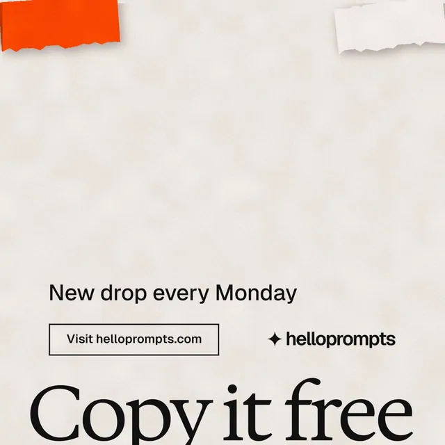 Instagram post for HelloPrompts: "The art of speaking to machines." Editorial style, oversized layout, light palette in orange.