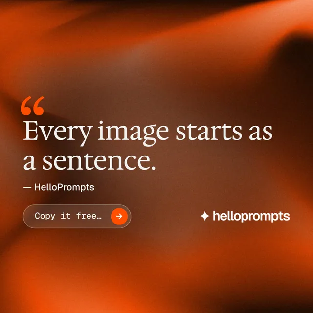 Instagram post for HelloPrompts: "Say it like an art director." Agentic glass style, quote layout, dark palette in orange, brown.
