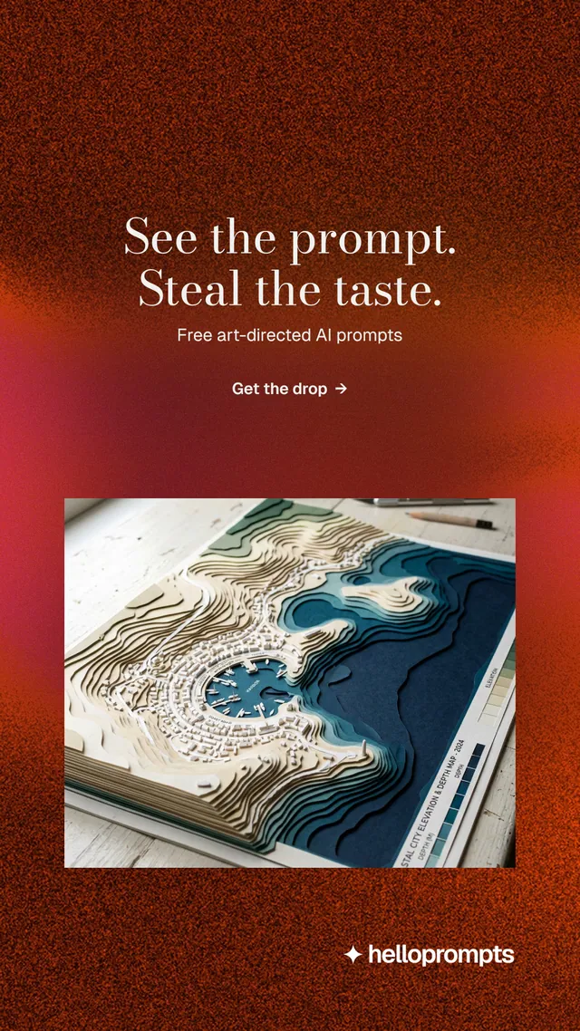 Instagram story for HelloPrompts: "See the prompt. Steal the taste." Minimal luxury style, centred layout, dark palette in red, grey.