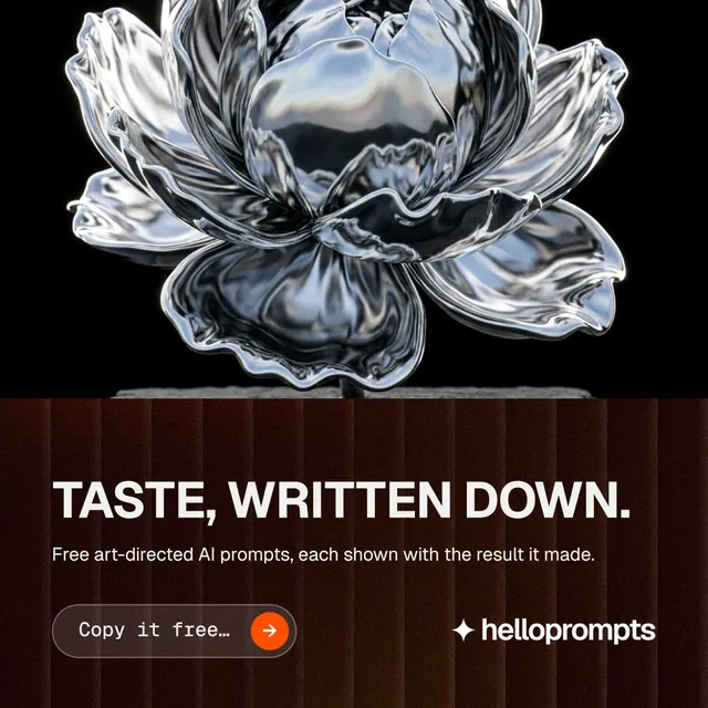 Instagram post for HelloPrompts: "Taste, written down." Agentic glass style, bottom layout, dark palette in grey, black.