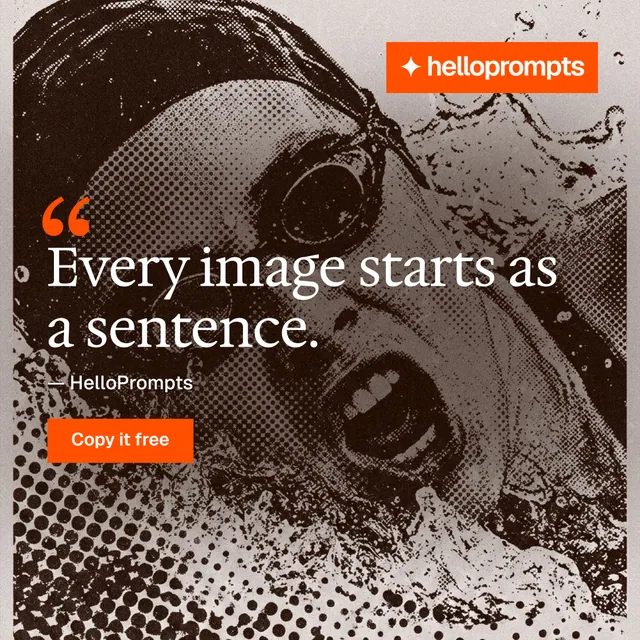 Instagram post for HelloPrompts: "Prompts that show their work." Swiss style, quote layout, dark palette in orange, grey.