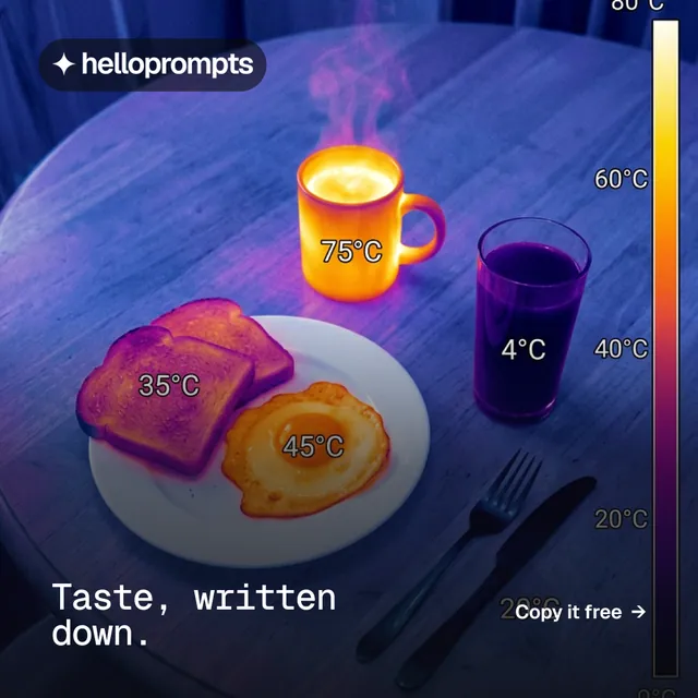 Instagram post for HelloPrompts: "Taste, written down." Swiss style, image led layout, dark palette in blue, purple, grey.