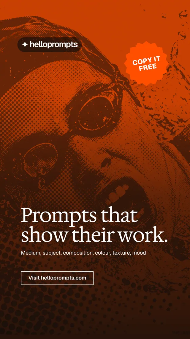 Instagram story for HelloPrompts: "Prompts that show their work." Editorial style, sticker layout, dark palette in black, orange.