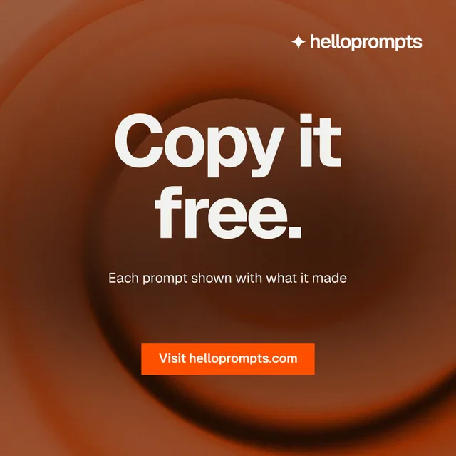 Instagram post for HelloPrompts: "Copy it free." Swiss style, centred layout, dark palette in orange, brown.