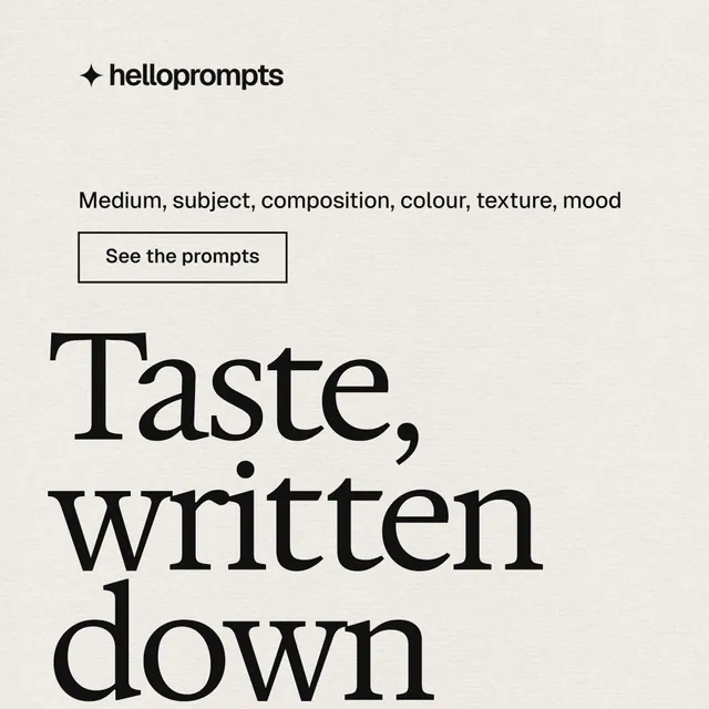 Instagram post for HelloPrompts: "Say it like an art director." Editorial style, oversized layout, light palette in yellow, grey, white.