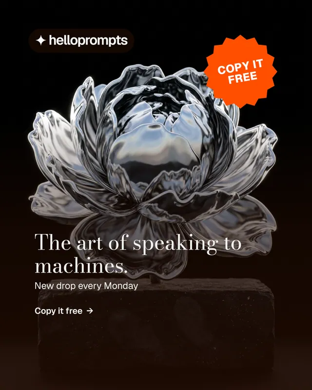 Instagram portrait post for HelloPrompts: "The art of speaking to machines." Minimal luxury style, sticker layout, dark palette in black, orange, grey.