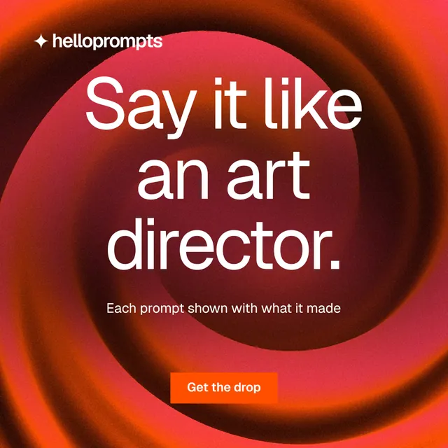 Instagram post for HelloPrompts: "Say it like an art director." Swiss style, centred layout, dark palette in red.