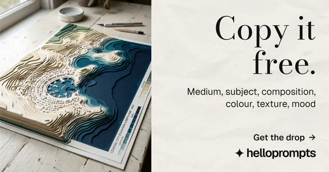 Social ad for HelloPrompts: "Copy it free." Minimal luxury style, right layout, light palette in grey, yellow, white.