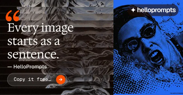 Social ad for HelloPrompts: "Copy it free." Agentic glass style, quote layout, dark palette in black, blue, grey.