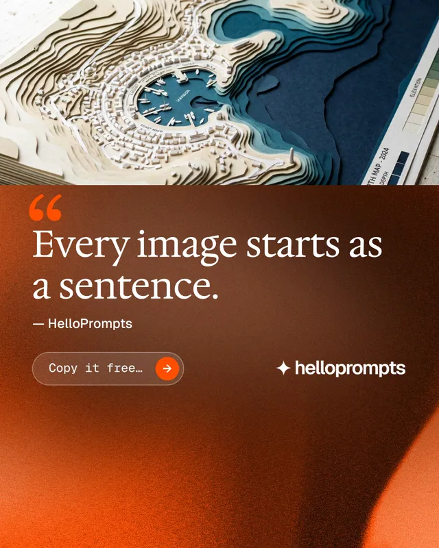 Instagram portrait post for HelloPrompts: "Say it like an art director." Agentic glass style, quote layout, dark palette in orange, red, brown.