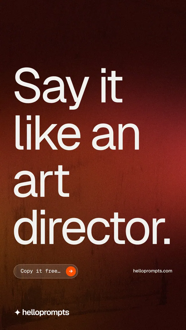 Instagram story for HelloPrompts: "Say it like an art director." Agentic glass style, poster layout, dark palette in black, red.
