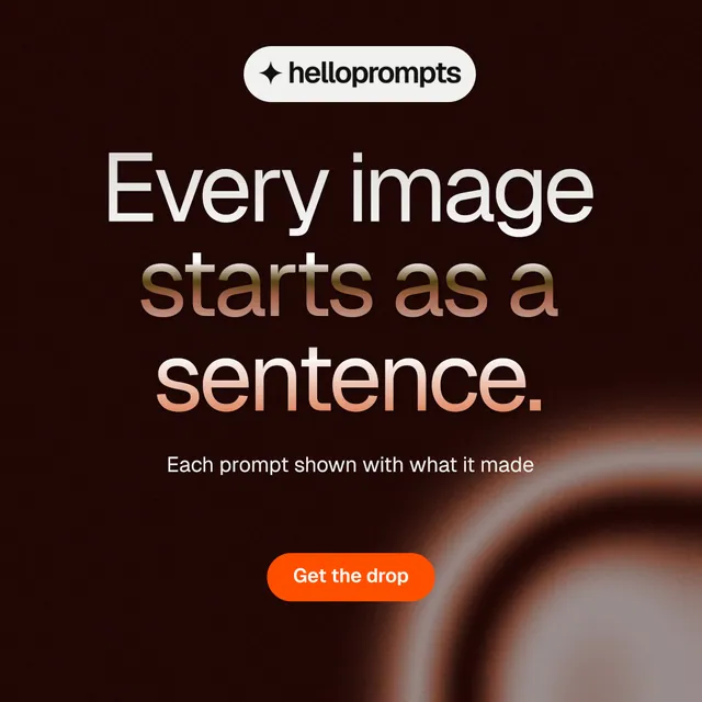 Instagram post for HelloPrompts: "Every image starts as a sentence." Y2K style, centred layout, dark palette in black, grey.