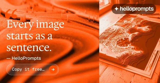 Social ad for HelloPrompts: "Taste, written down." Agentic glass style, quote layout, light palette in orange.
