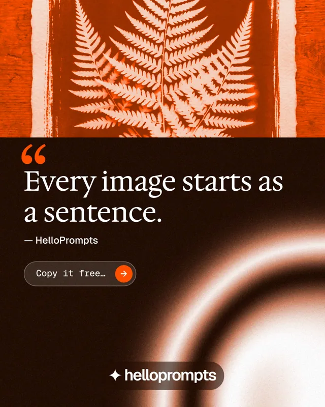 Instagram portrait post for HelloPrompts: "Taste, written down." Agentic glass style, quote layout, dark palette in brown, black, orange.