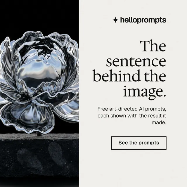 Instagram post for HelloPrompts: "The sentence behind the image." Editorial style, right layout, light palette in white, black, grey.