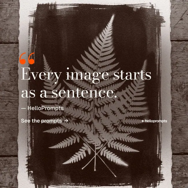 Instagram post for HelloPrompts: "Say it like an art director." Minimal luxury style, quote layout, dark palette in grey, black, orange.